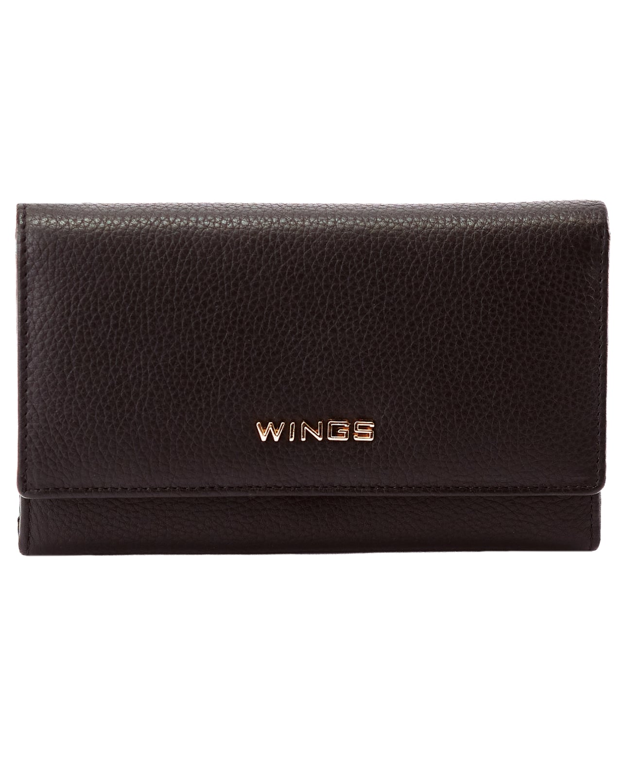 Pojemny portfel damski WINGS skórzany z ochroną RFID BLACK LEATHER COLLECTION