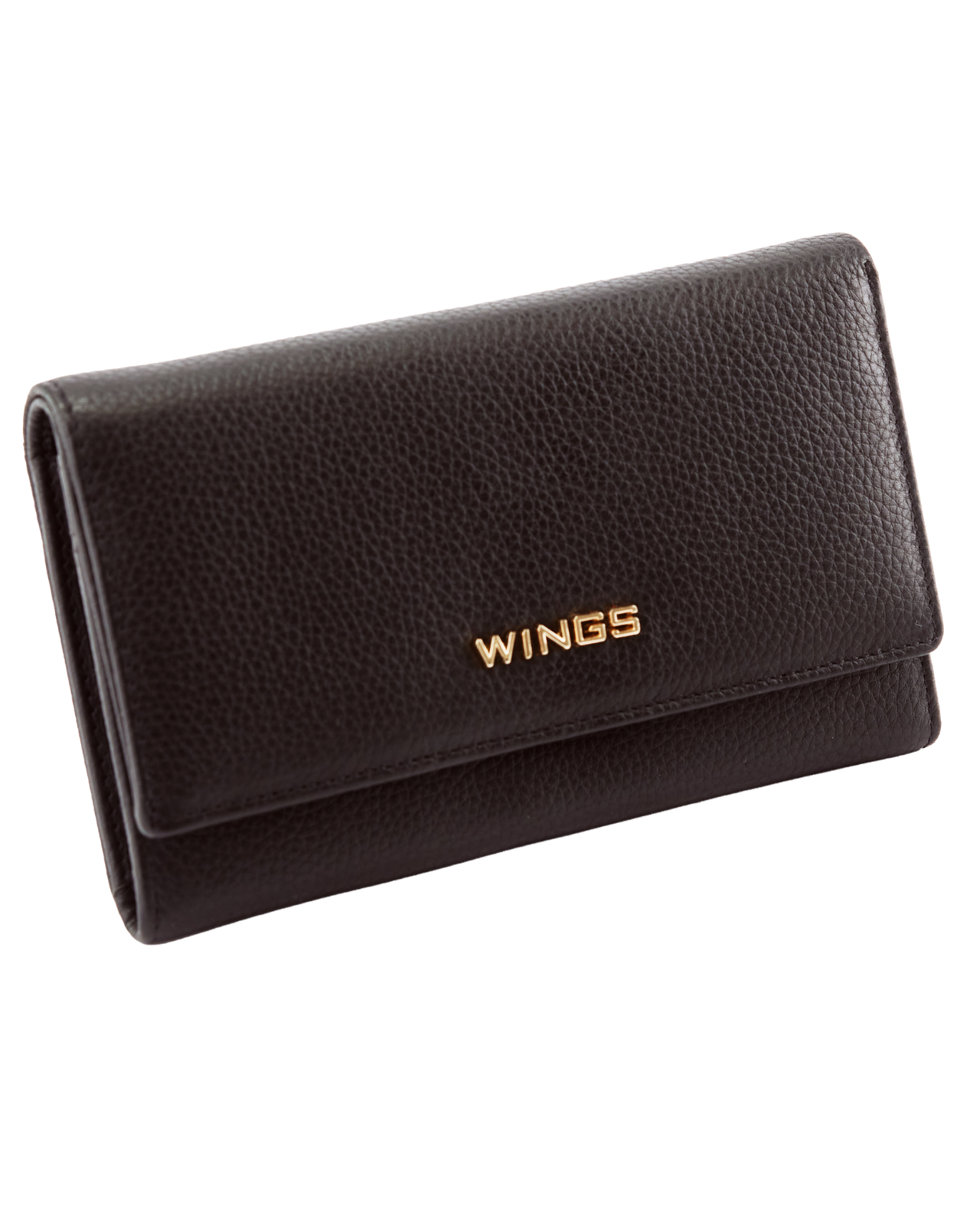 Pojemny portfel damski WINGS skórzany z ochroną RFID BLACK LEATHER COLLECTION