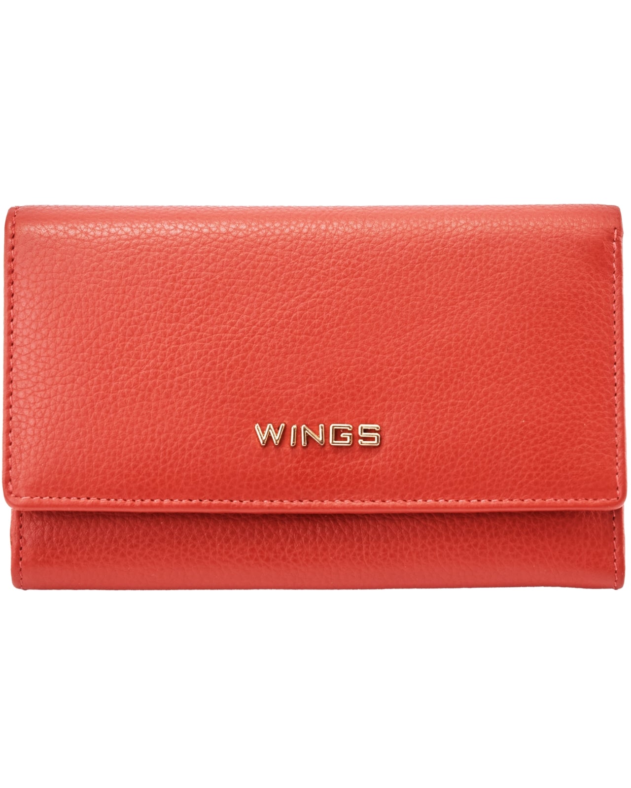 Pojemny portfel damski WINGS skórzany z ochroną RFID RED LEATHER COLLECTION