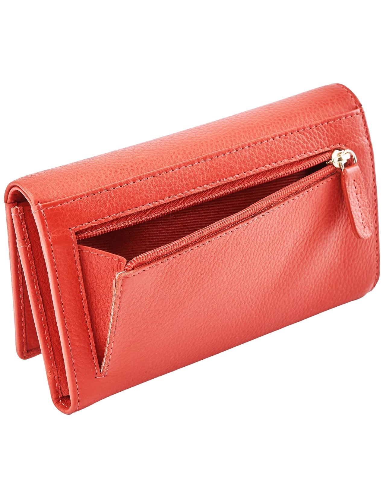 Pojemny portfel damski WINGS skórzany z ochroną RFID RED LEATHER COLLECTION