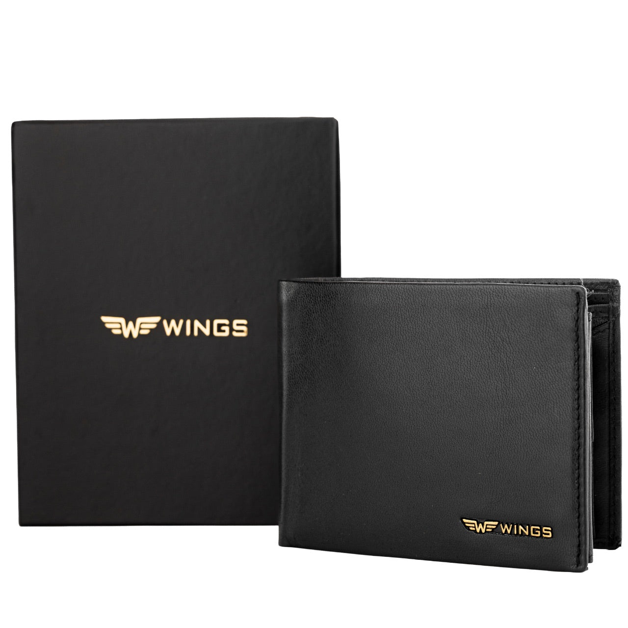 Vyriška WINGS piniginė iš natūralios ožkos odos, juoda