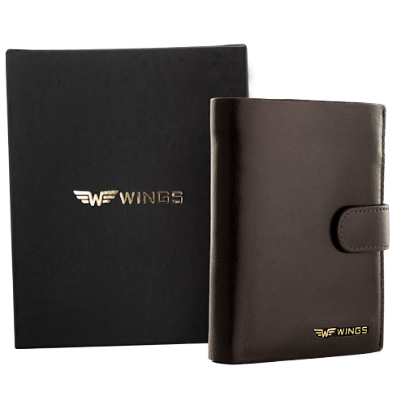 WINGS Pánská peněženka z přírodní hovězí kůže na zapínání černá