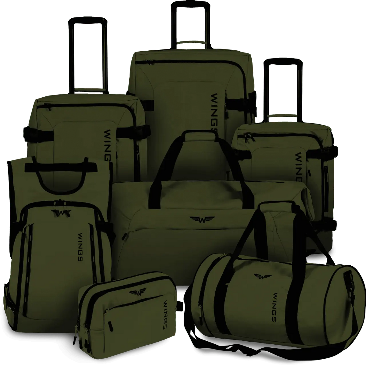 WINGS Komplet walizek miękkich 7w1 ROOK dark green ROOK COLLECTION