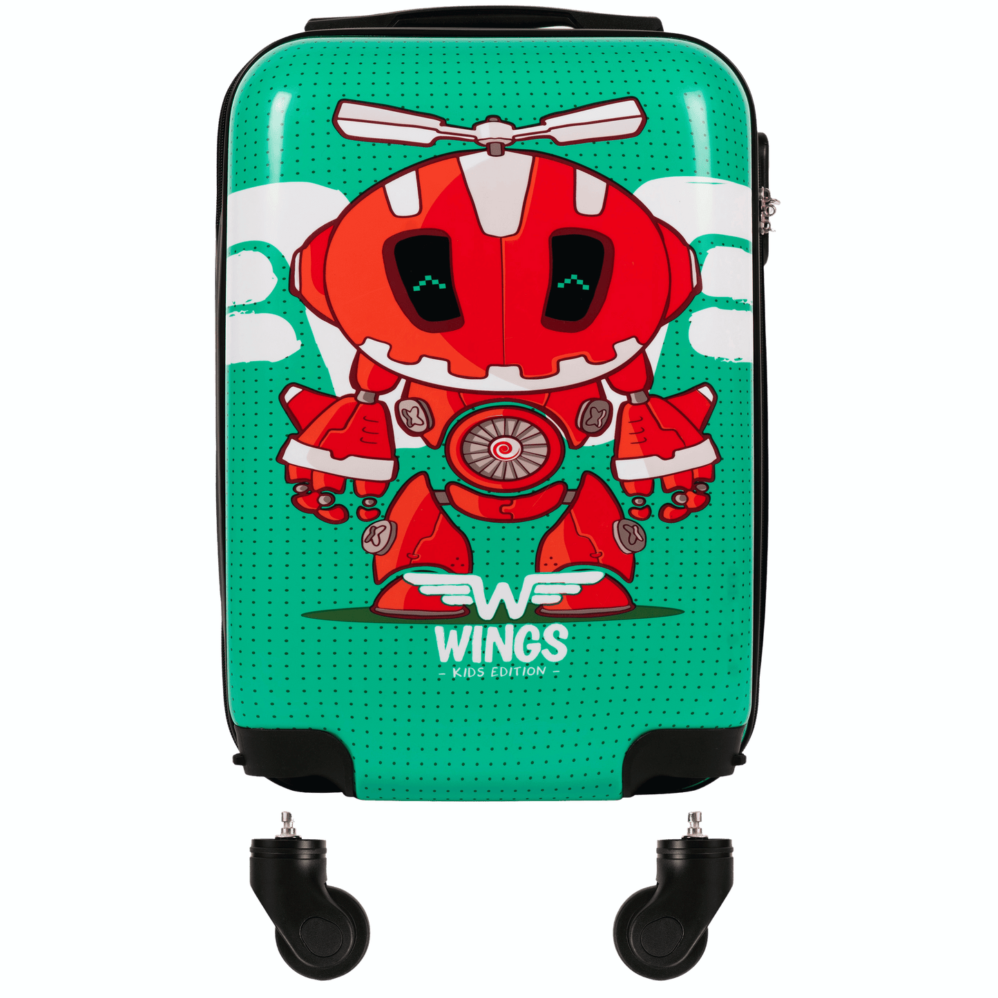 Детски кабинен куфар Wings ЗЕЛЕН РОБОТ XS 18"