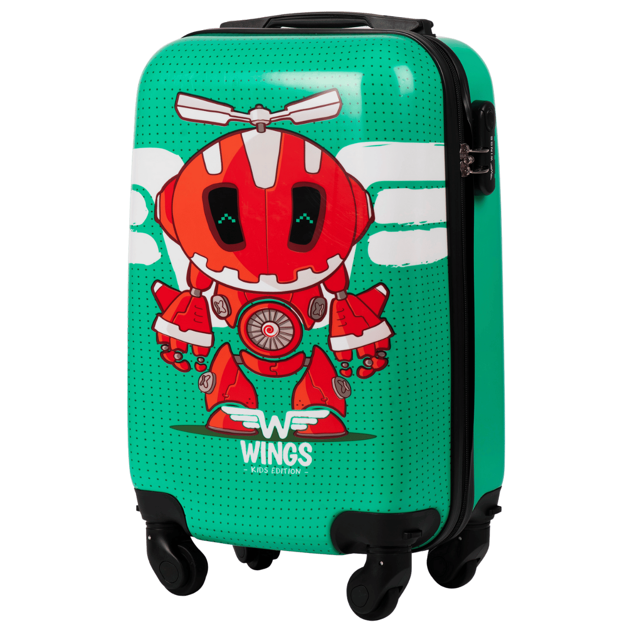 Детски кабинен куфар Wings ЗЕЛЕН РОБОТ XS 18"