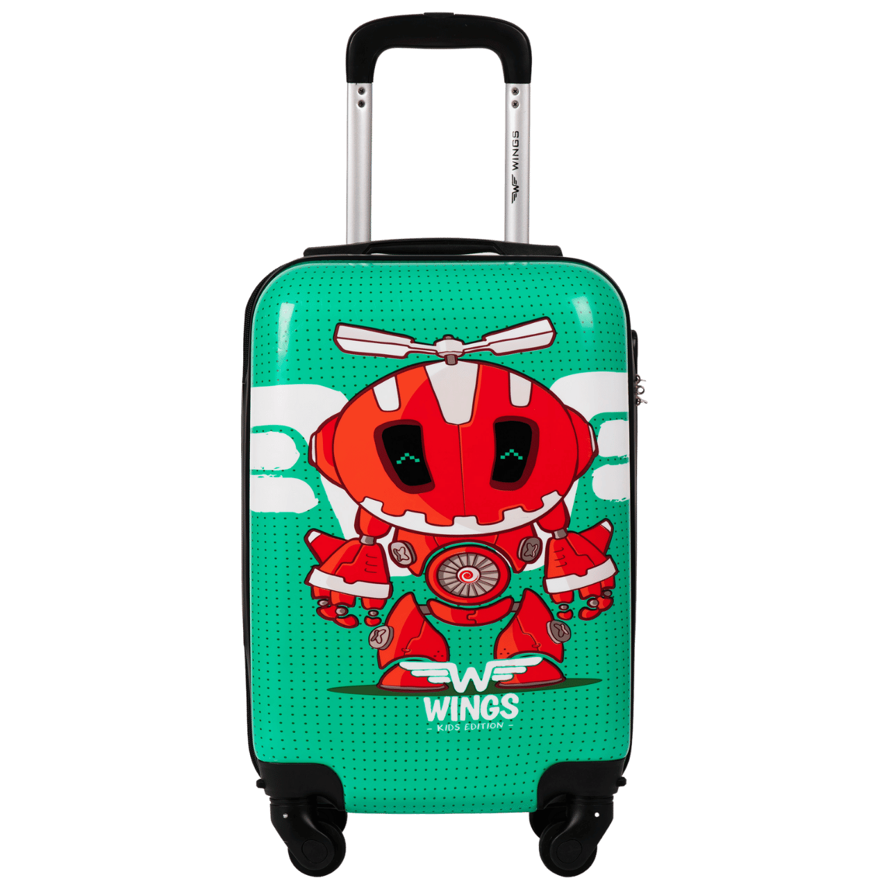 Детски кабинен куфар Wings ЗЕЛЕН РОБОТ XS 18"