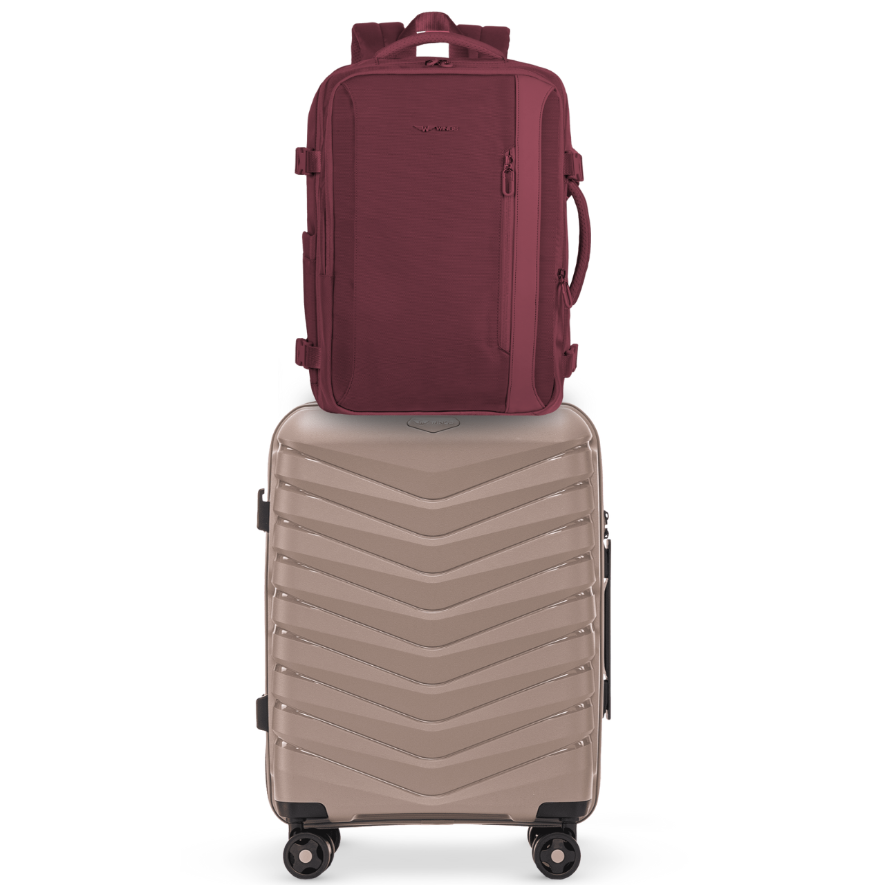 Zestaw plecak SKYLARK BURGUNDY i walizka kabinowa PHOENIX CHAMPAGNE 20" Mix & Match