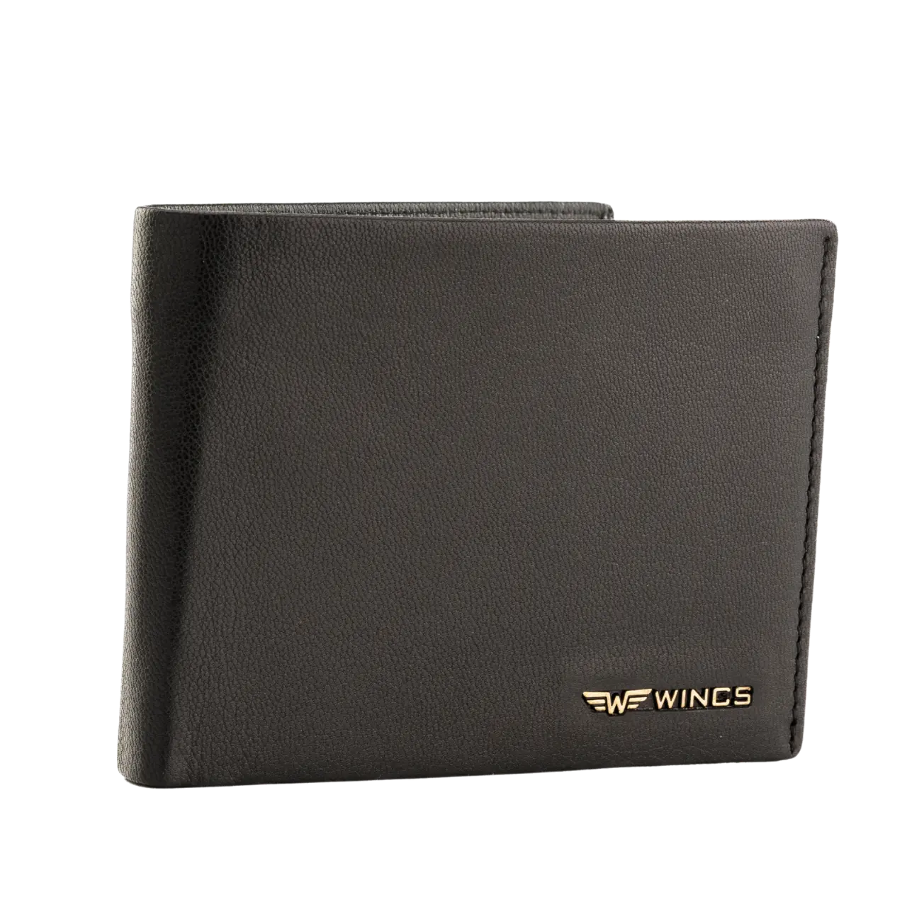 WINGS Męski portfel ze skóry naturalnej z odchylaną klapką Black LEATHER COLLECTION