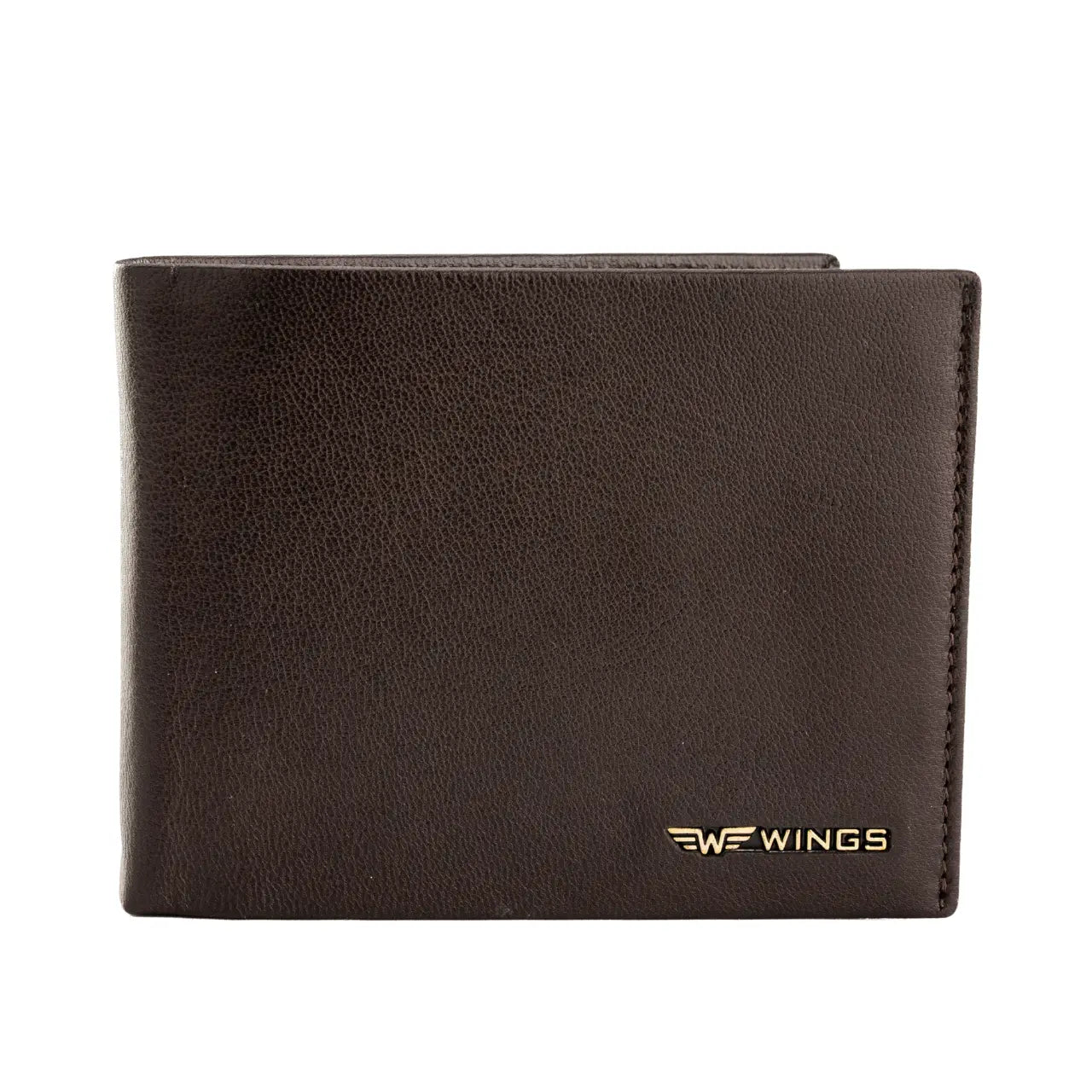 WINGS Męski portfel ze skóry naturalnej z odchylaną klapką Brown LEATHER COLLECTION
