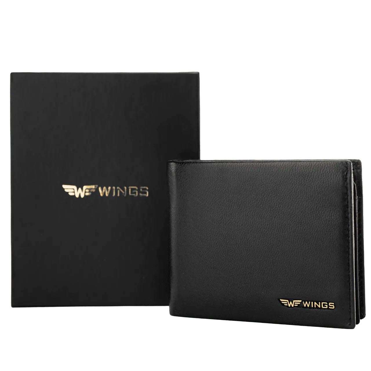 WINGS Męski portfel ze skóry naturalnej z odchylaną klapką Black LEATHER COLLECTION