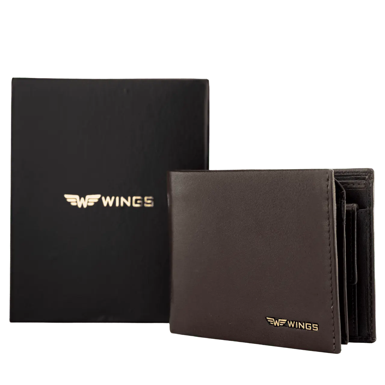 WINGS Męski portfel ze skóry naturalnej z odchylaną klapką Brown LEATHER COLLECTION