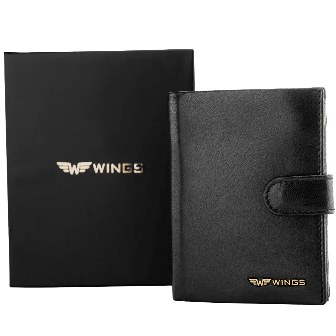 WINGS Męski portfel ze skóry naturalnej zapinany Black LEATHER COLLECTION