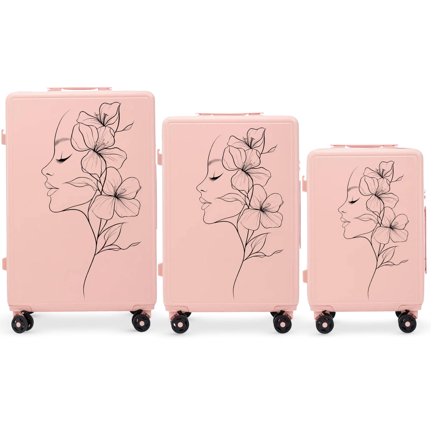Komplet 3 WALIZEK Wings ABS+ Customized SOFT PINK FLOWER customized