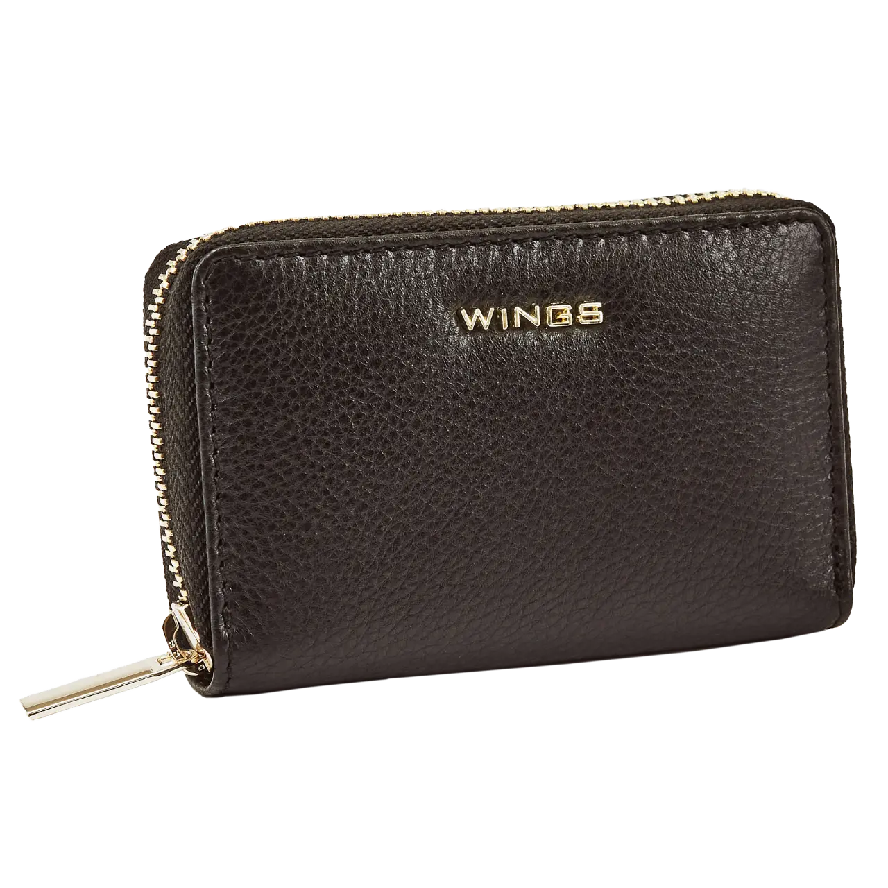 WINGS Mały portfel damski ze skóry naturalnej zapinany na zamek BLACK LEATHER COLLECTION