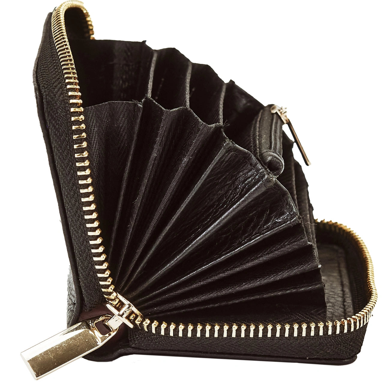 WINGS Mały portfel damski ze skóry naturalnej zapinany na zamek BLACK LEATHER COLLECTION