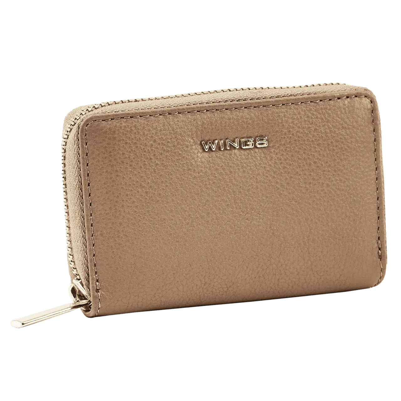WINGS Mały portfel damski ze skóry naturalnej zapinany na zamek BEIGE LEATHER COLLECTION