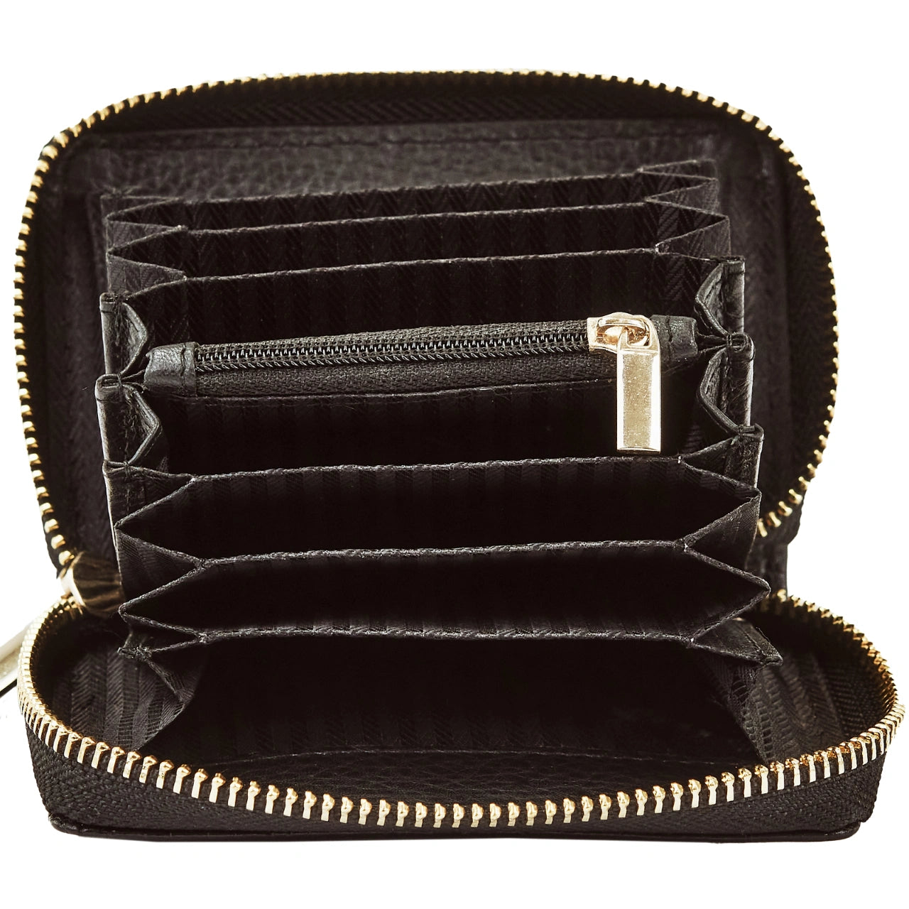 WINGS Mały portfel damski ze skóry naturalnej zapinany na zamek CROCO BLACK LEATHER COLLECTION