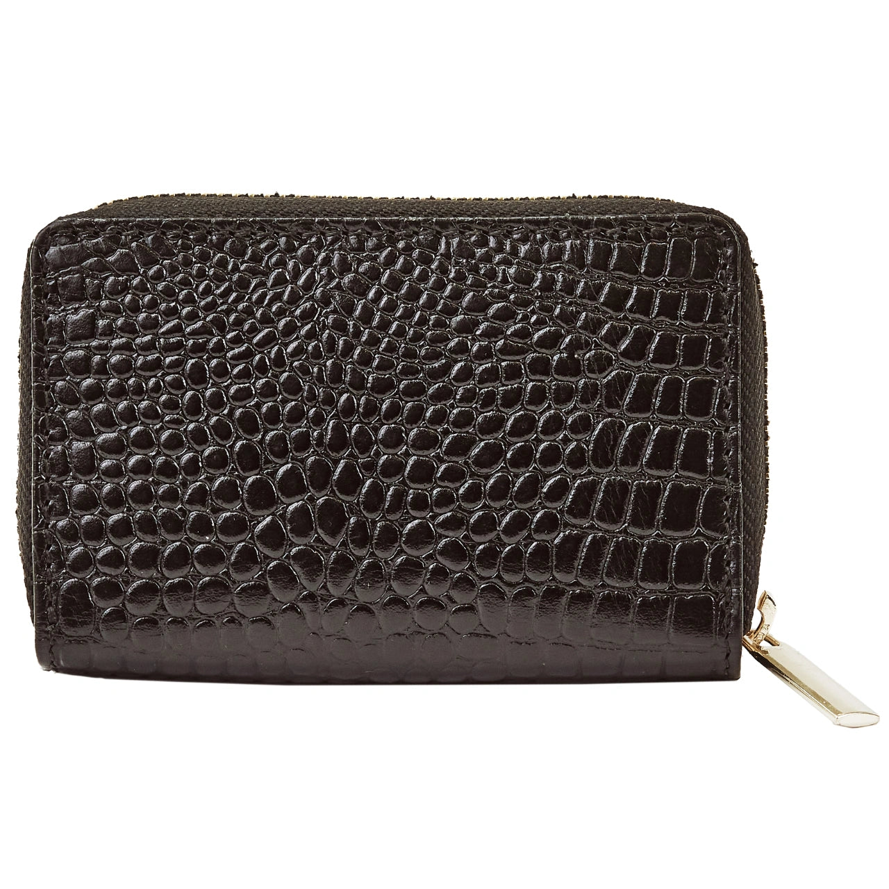 WINGS Малък дамски портфейл от естествена кожа с цип CROCO BLACK