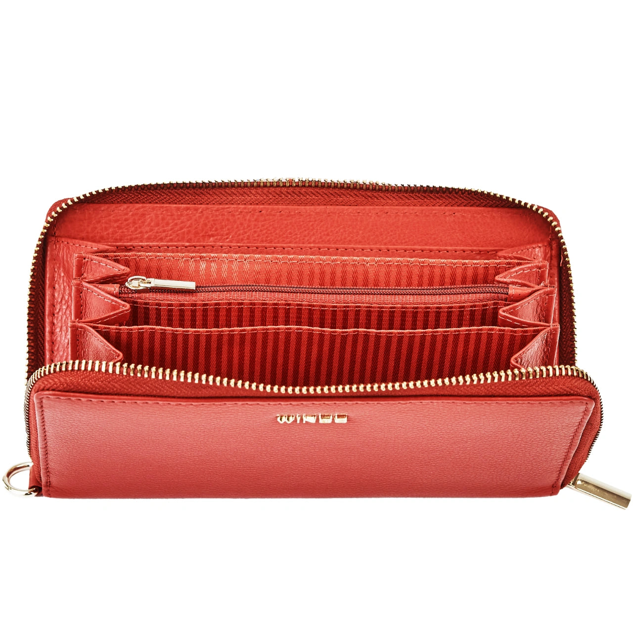 Damski portfel skórzany z paskiem na nadgarstek WINGS RED LEATHER COLLECTION