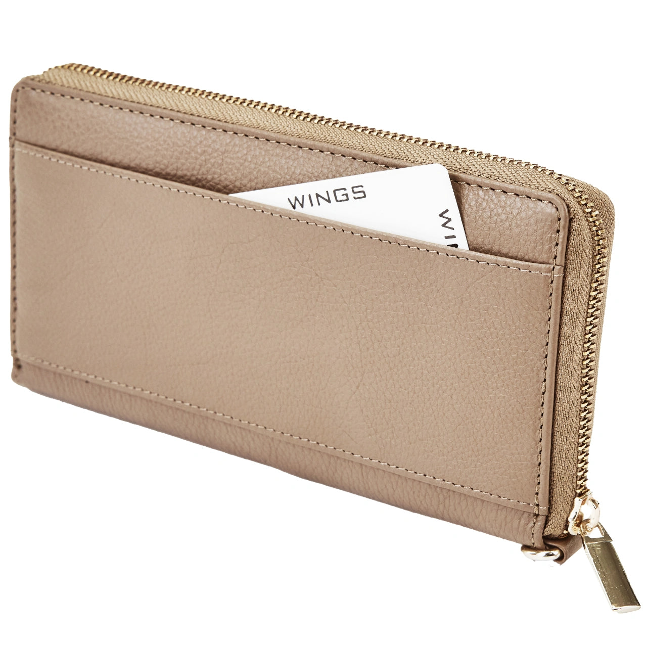 Damski portfel skórzany z paskiem na nadgarstek WINGS BEIGE LEATHER COLLECTION