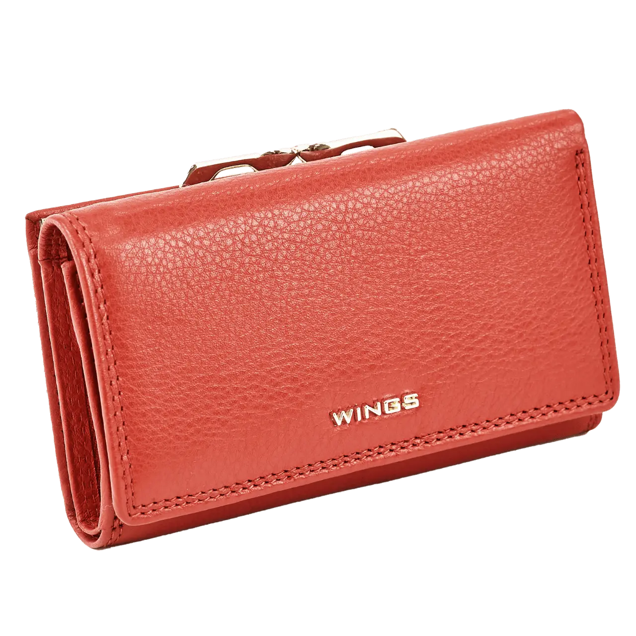 Damski portfel skórzany WINGS z ochroną RFID o pojemnym wnętrzu RED LEATHER COLLECTION