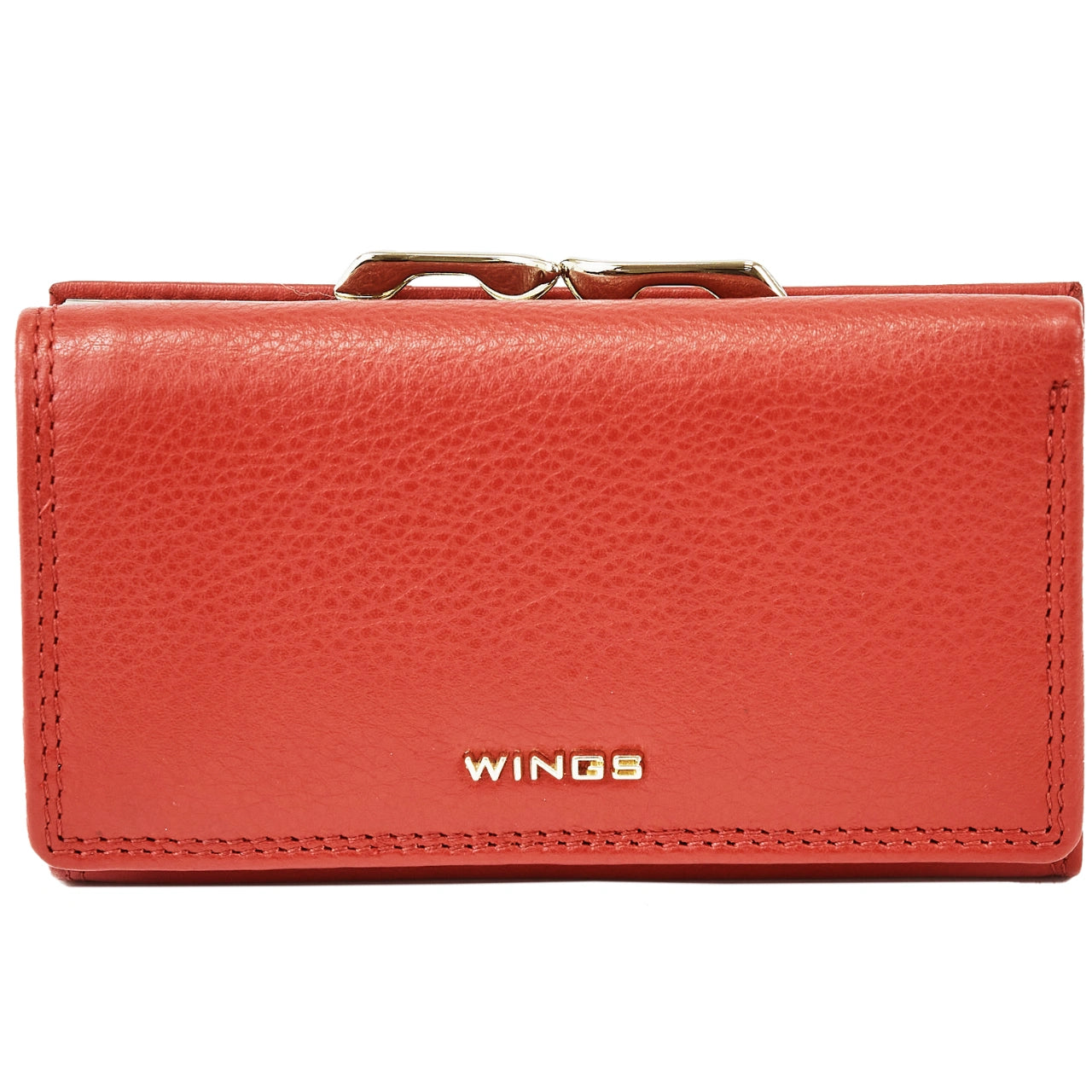 Damski portfel skórzany WINGS z ochroną RFID o pojemnym wnętrzu RED LEATHER COLLECTION