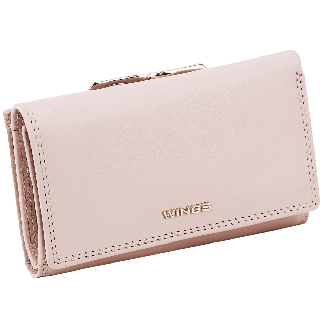 Damski portfel skórzany WINGS z ochroną RFID o pojemnym wnętrzu PINK LEATHER COLLECTION
