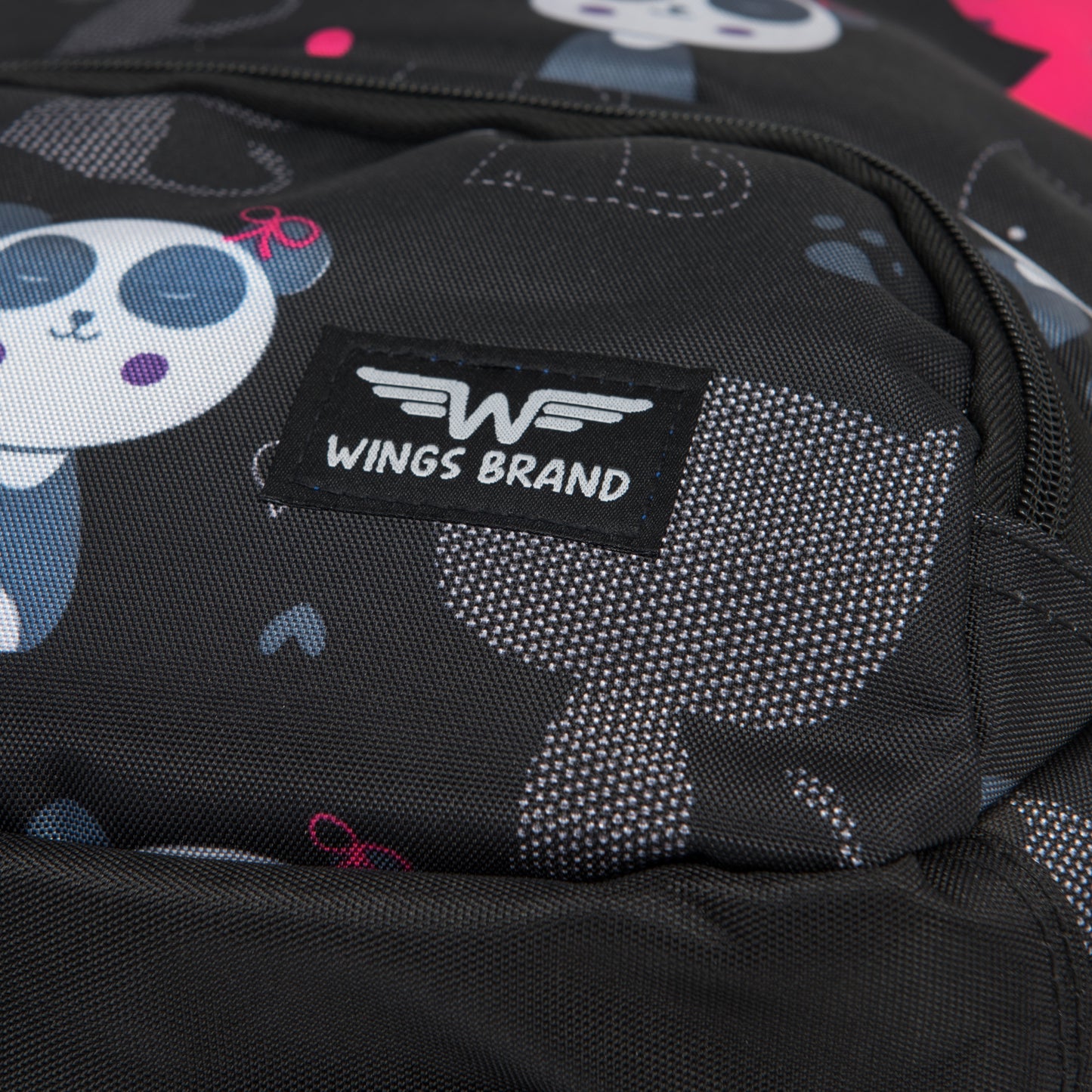 Lasten WINGS-koulureppu 19 l penaalilla, panda- ja kissakuviot, kevyt, BLACK