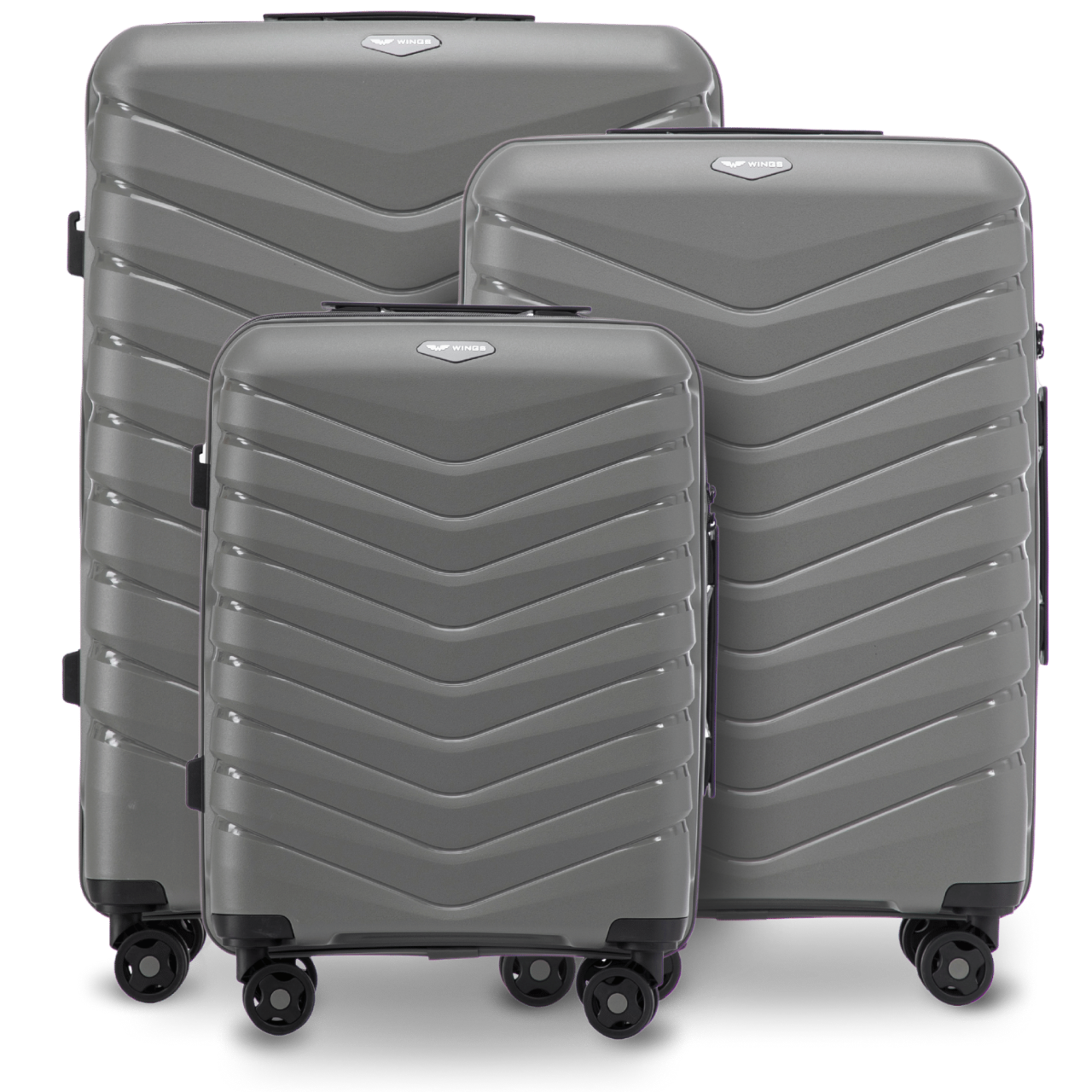 Set of 3 Wings PHOENIX 2.0 polypropylene suitcases DARK GREY