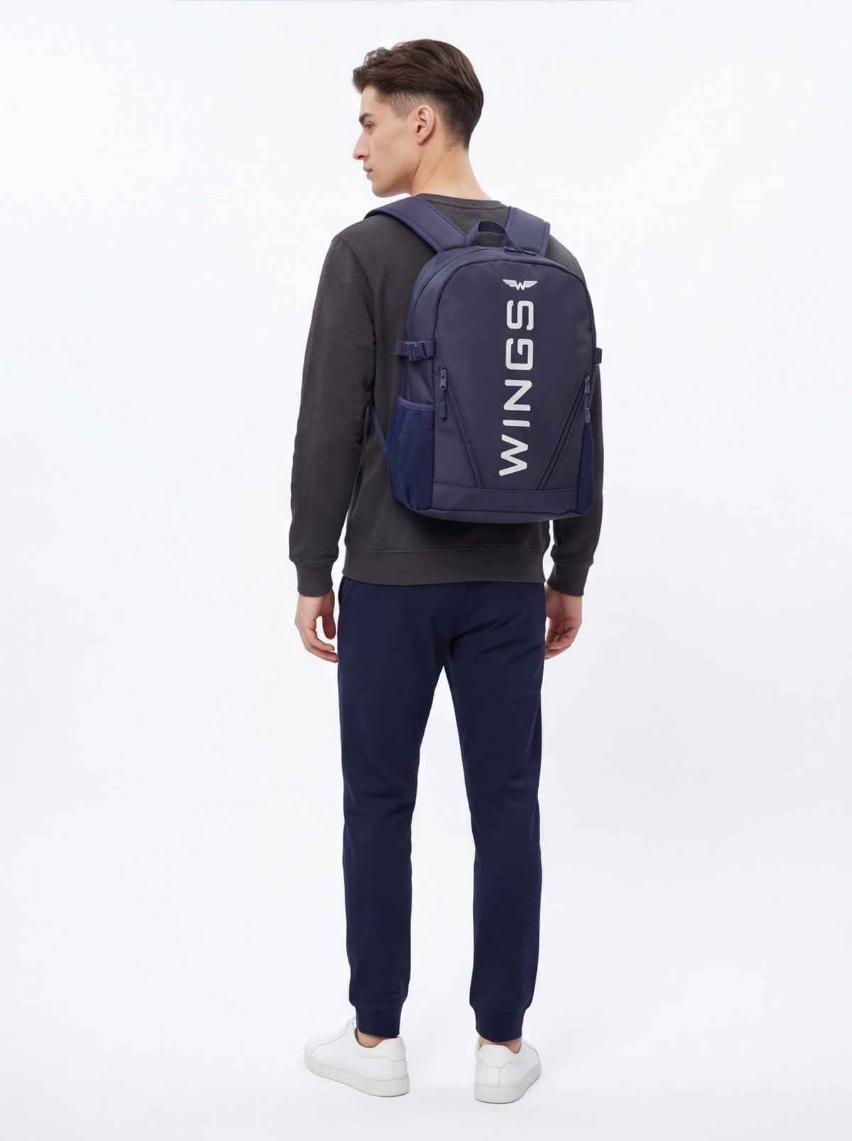 WINGS Youth School Backpack 23L for a 17-inch Laptop with Side Pockets, NAVY BLUE