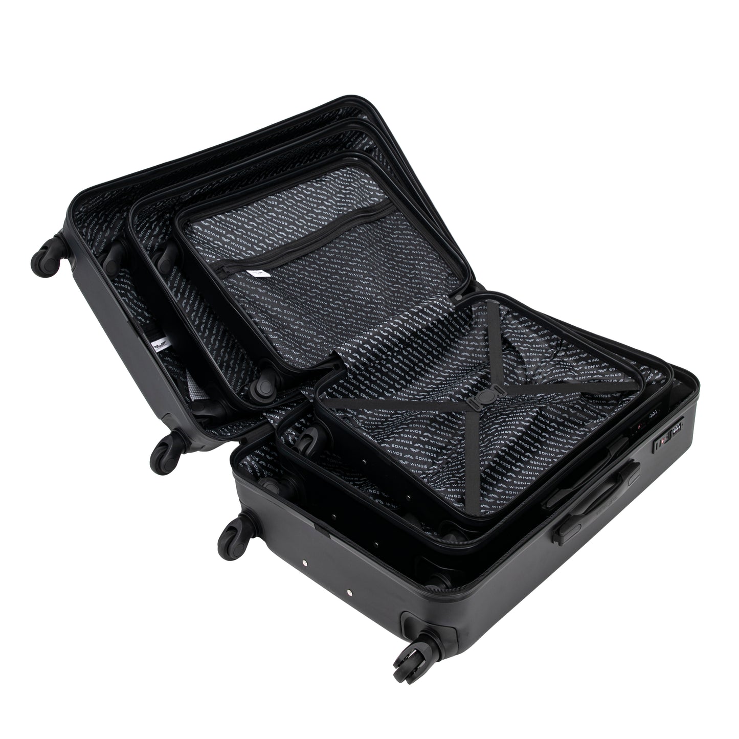 WINGS Merlin-kofferset, 3 stuks, van 100% polycarbonaat, ZWART