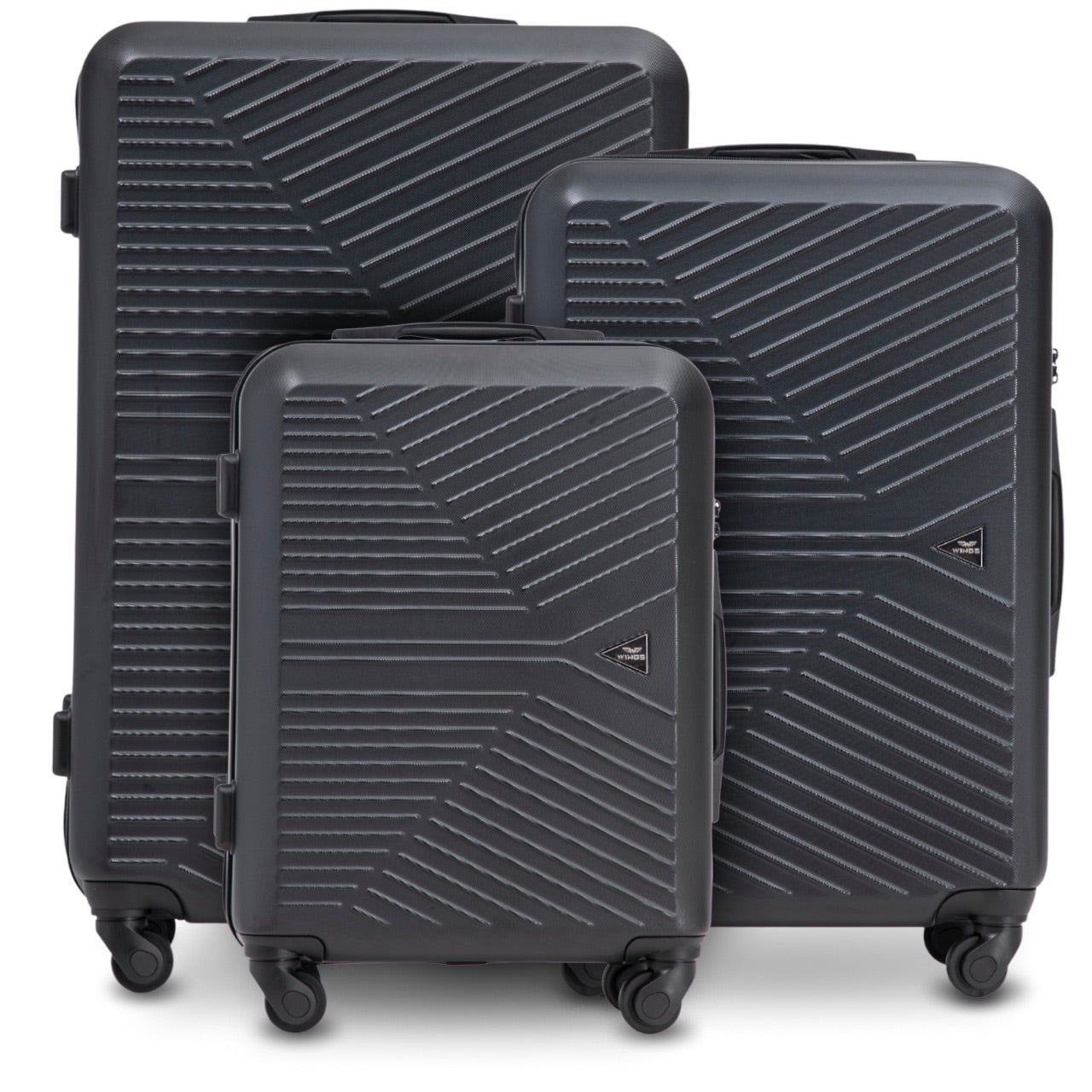 WINGS Merlin-kofferset, 3 stuks, van 100% polycarbonaat, ZWART