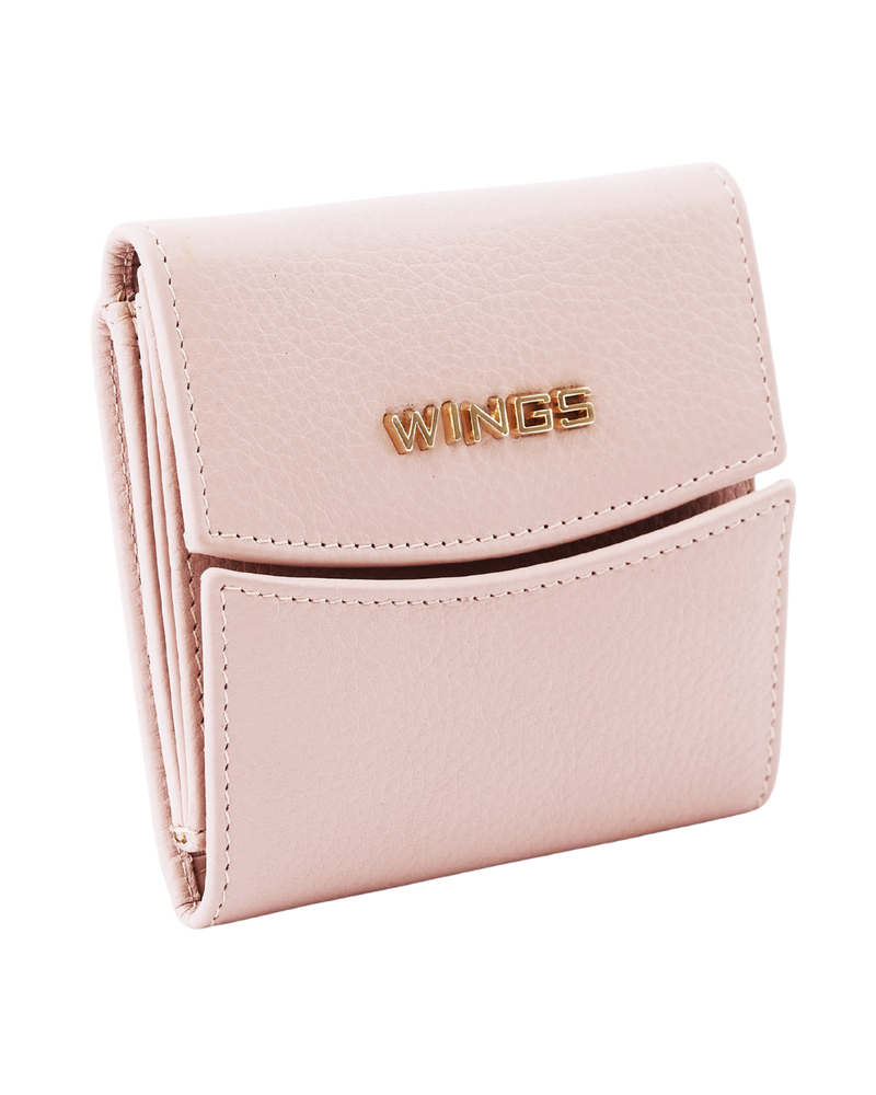 Compact Women's Leather Wallet with RFID Protection WINGS PINK