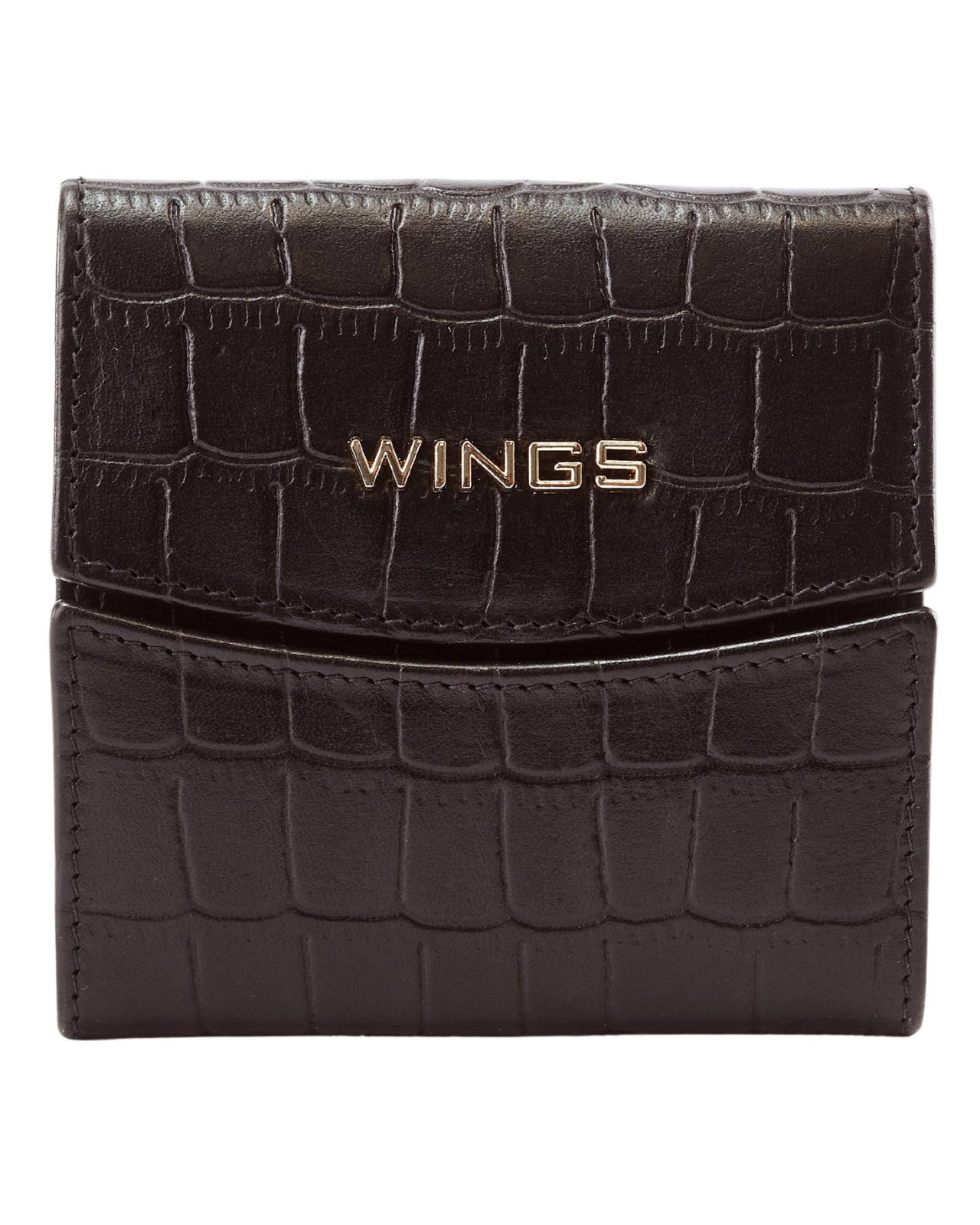 Kompaktowy portfel damski skórzany z ochroną RFID WINGS CROCO BLACK LEATHER COLLECTION