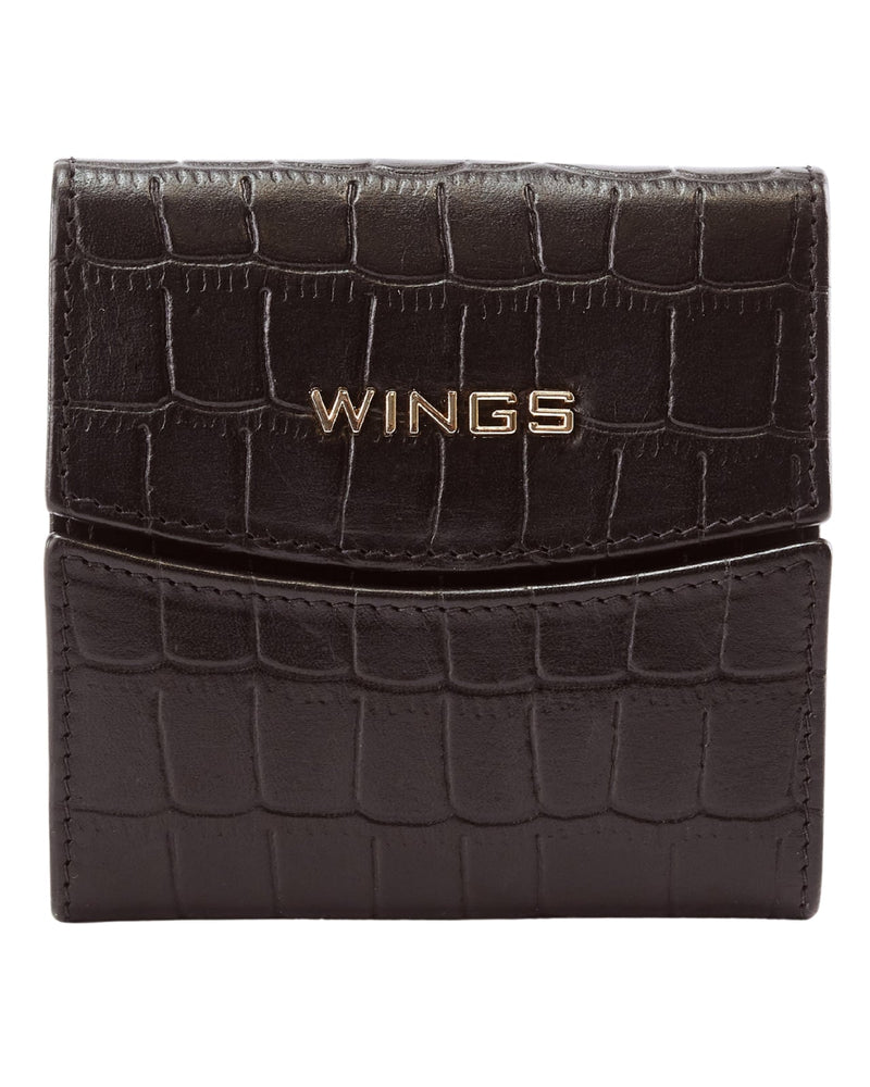 Compact Women's Leather Wallet with RFID Protection WINGS CROCO BLACK