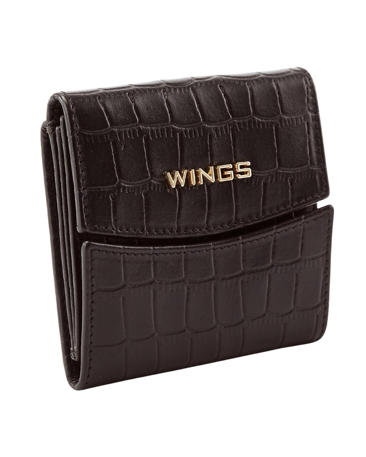 Kompaktowy portfel damski skórzany z ochroną RFID WINGS CROCO BLACK LEATHER COLLECTION