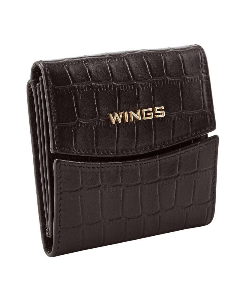 Compact Women's Leather Wallet with RFID Protection WINGS CROCO BLACK