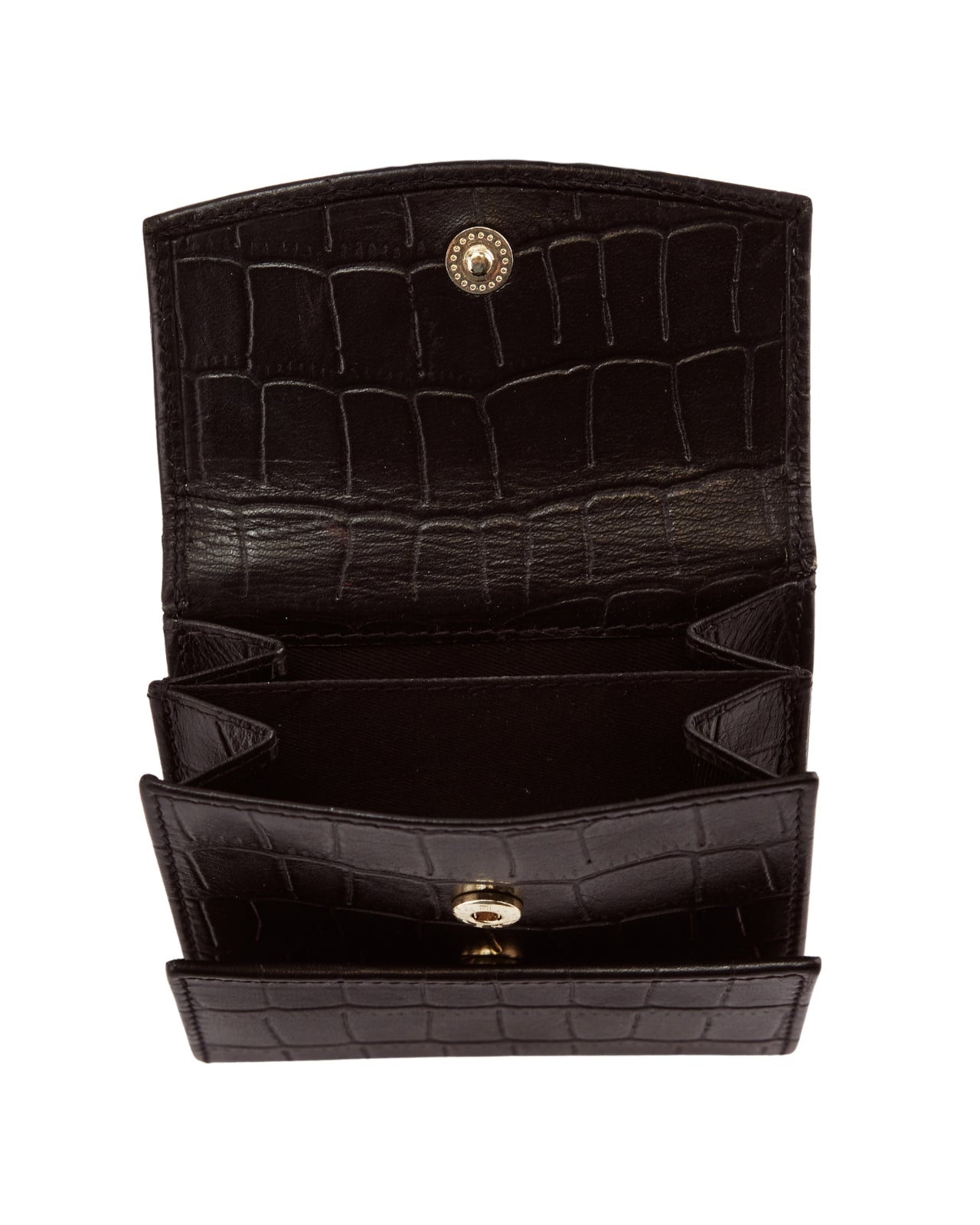 Kompaktowy portfel damski skórzany z ochroną RFID WINGS CROCO BLACK LEATHER COLLECTION