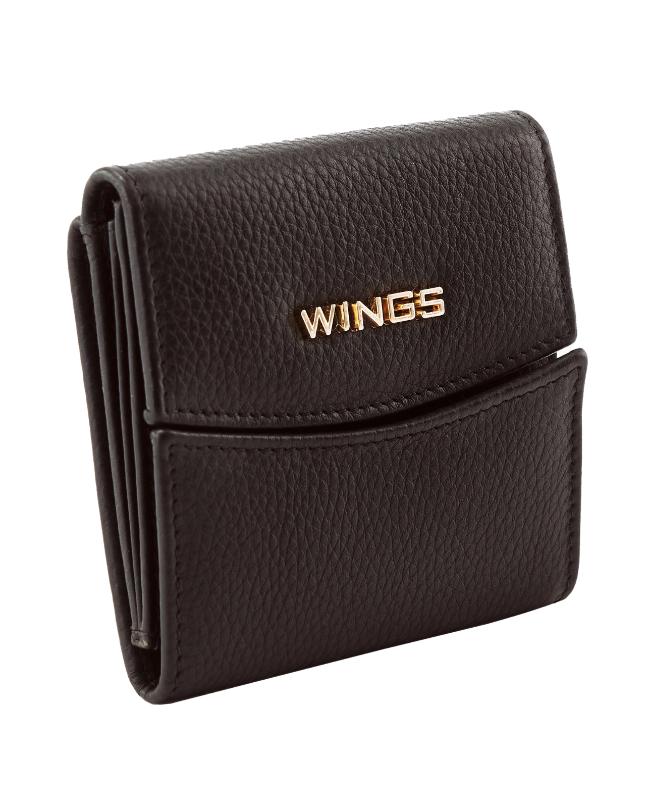 Kompaktowy portfel damski skórzany z ochroną RFID WINGS BLACK LEATHER COLLECTION