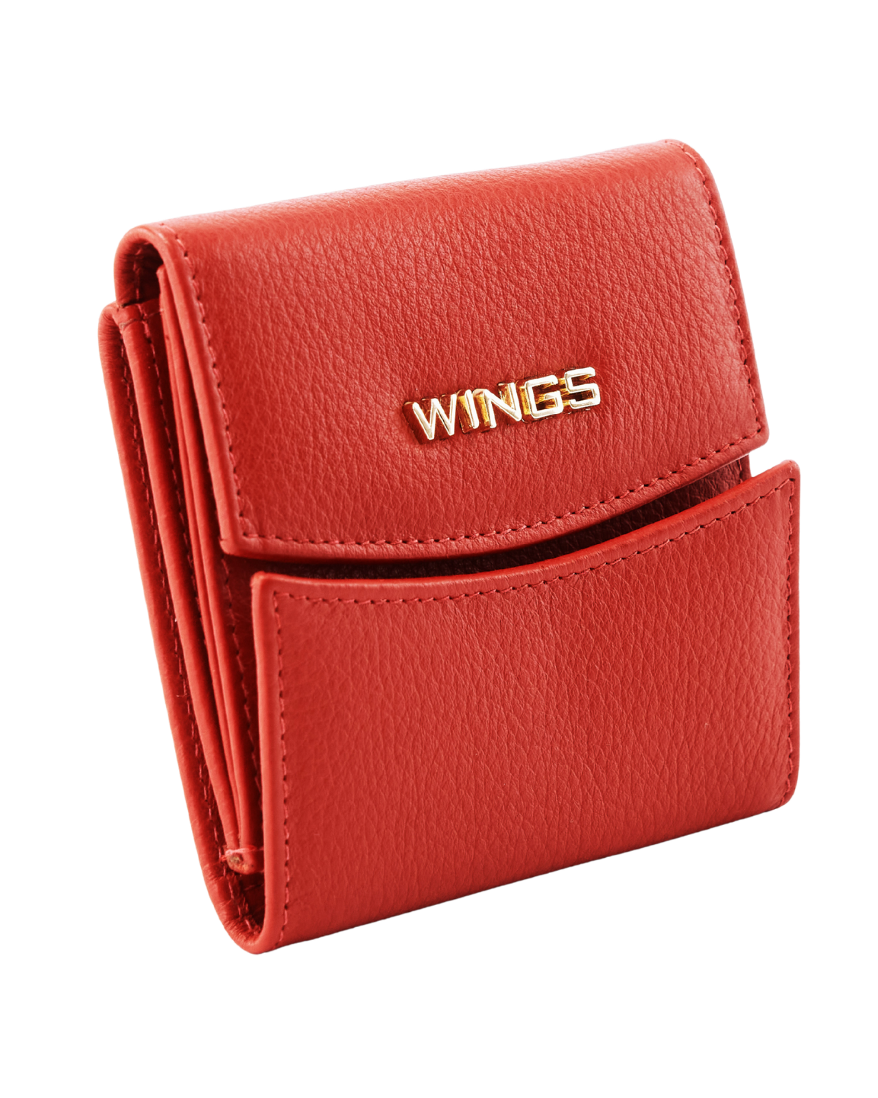 Kompaktowy portfel damski skórzany z ochroną RFID WINGS RED LEATHER COLLECTION
