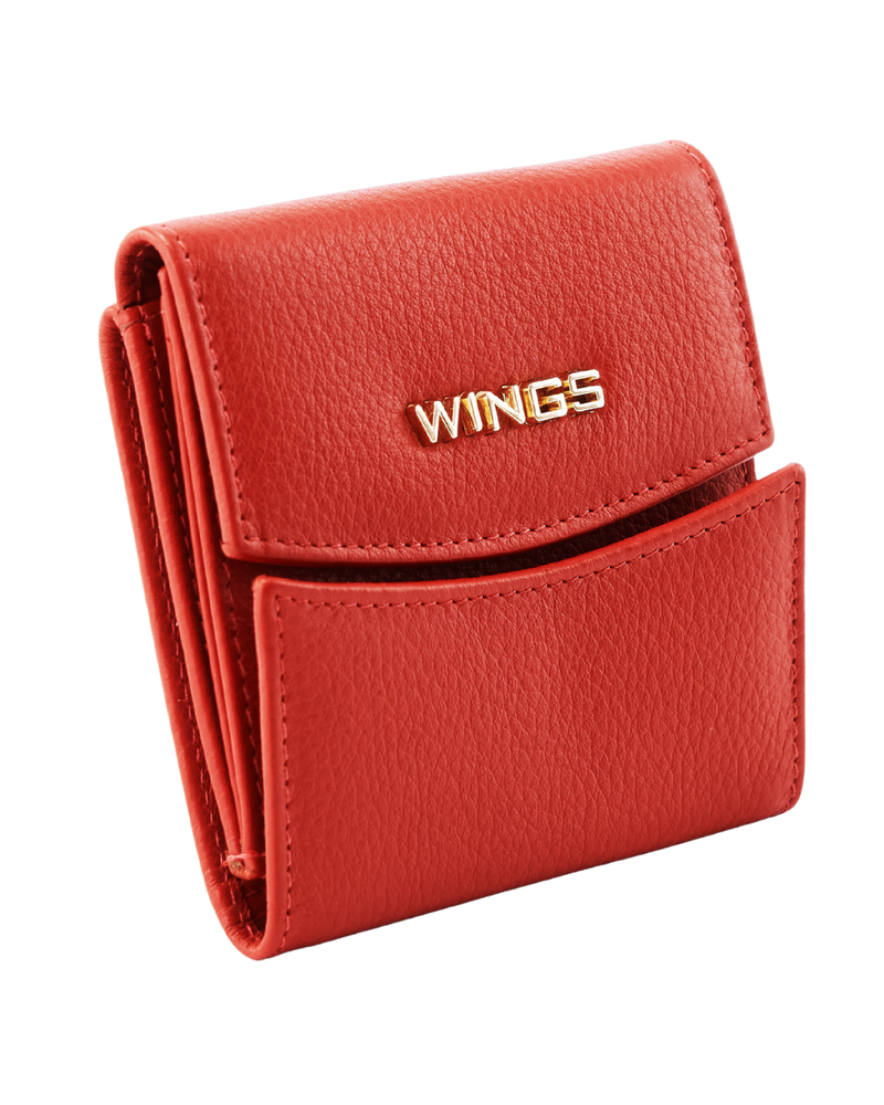Compact Women's Leather Wallet with RFID Protection WINGS RED