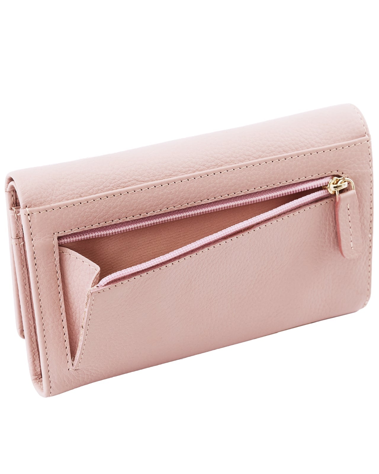 Pojemny portfel damski WINGS skórzany z ochroną RFID PINK LEATHER COLLECTION