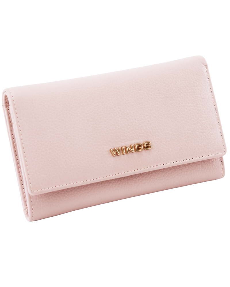 Spacious Women's Leather Wallet with RFID Protection WINGS PINK