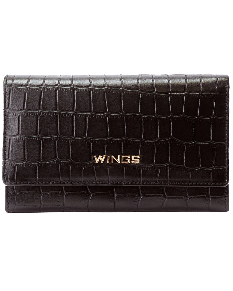 Spacious Women's Leather Wallet with RFID Protection WINGS COCO BLACK