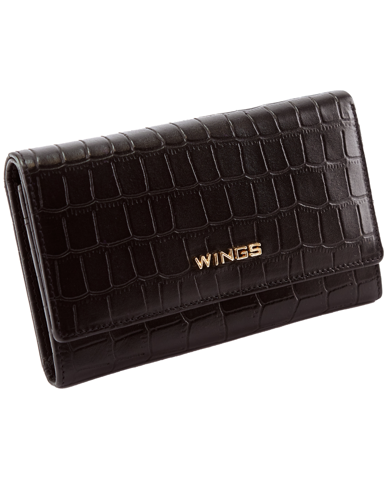 Pojemny portfel damski WINGS skórzany z ochroną RFID COCO BLACK LEATHER COLLECTION
