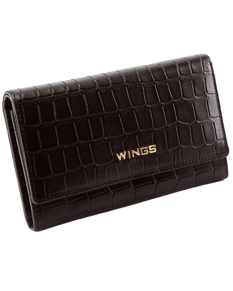 Spacious Women's Leather Wallet with RFID Protection WINGS COCO BLACK