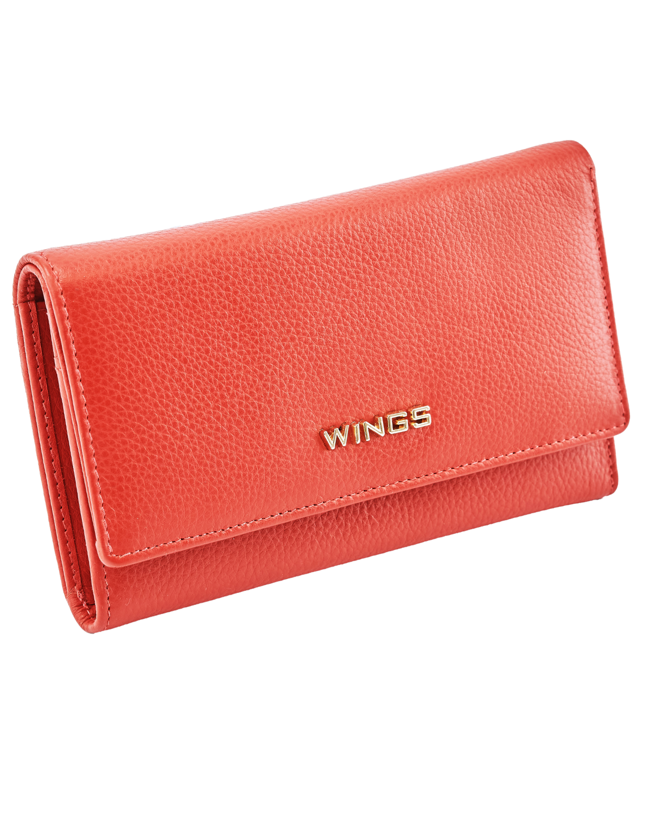 Pojemny portfel damski WINGS skórzany z ochroną RFID RED LEATHER COLLECTION