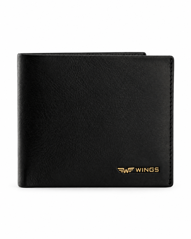 Мъжки портфейл WINGS от естествена биволска кожа, черен