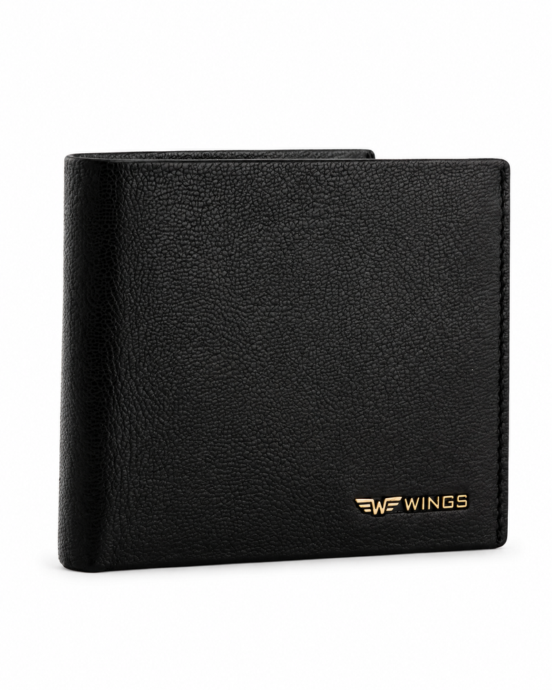 Мъжки портфейл WINGS от естествена козина кожа, черен
