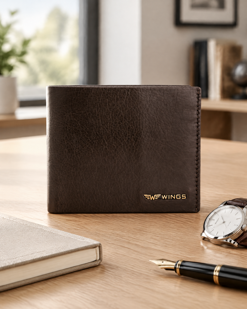 WINGS Мъжки портфейл от естествена биволска кожа с отварящ се капак Кафяв